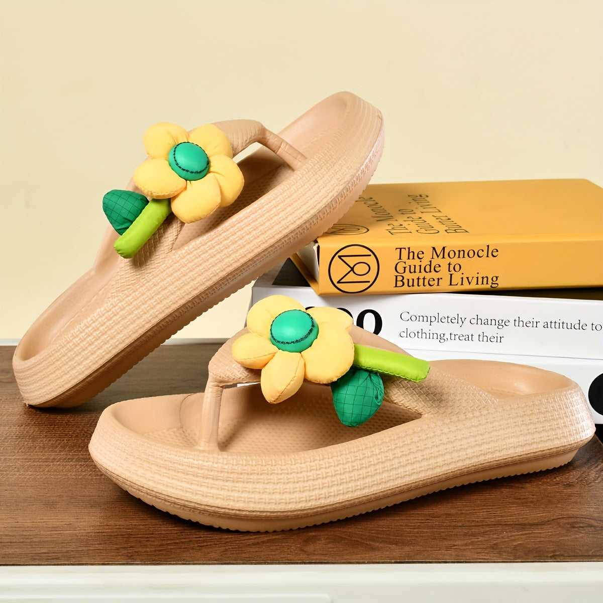 Breathable Flower Decor Fashion Flip Flops, Sweet EVA Indoor Non-Slip House Shoes for Comfortable Living