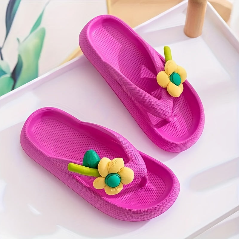 Breathable Flower Decor Fashion Flip Flops, Sweet EVA Indoor Non-Slip House Shoes for Comfortable Living