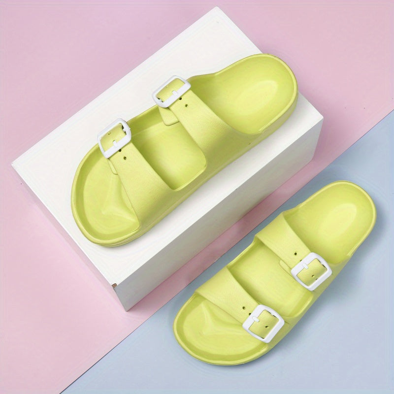 Womens Solid Footbed Sandals - Stylish Open Toe Buckle Slides - Lightweight EVA for Summer Beach Sports & Casual Comfort