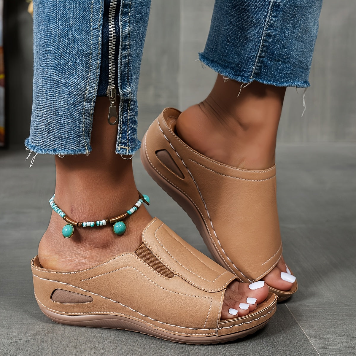 [Comfortable Wedge Sandals] UMIK Women's Comfortable Casual Wedge Sandals | Everyday Anti-Slip Shopping Shoes, Summer Outdoor Beach Slippers