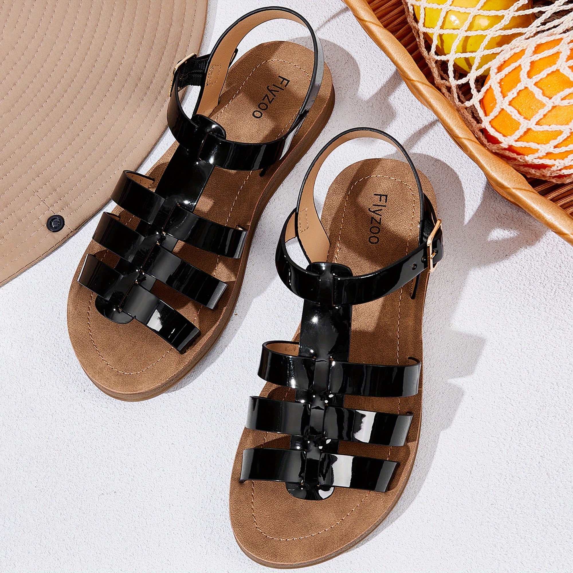 1 Pair Women'S Stylish Flat Sandals - Comfortable, Durable, and Versatile for Beach, Summer, and Casual Wear with Buckle Closure, Open Toe Design, and Synthetic Cover Upper and Sole