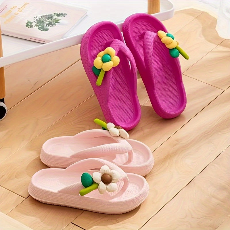 Breathable Flower Decor Fashion Flip Flops, Sweet EVA Indoor Non-Slip House Shoes for Comfortable Living
