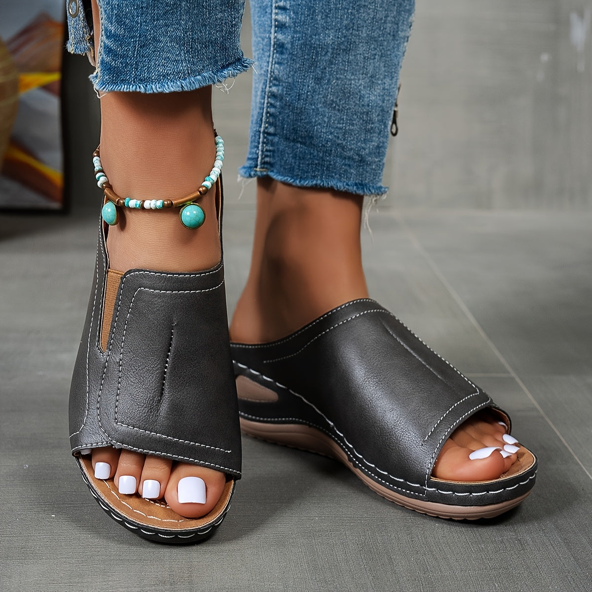 [Comfortable Wedge Sandals] UMIK Women's Comfortable Casual Wedge Sandals | Everyday Anti-Slip Shopping Shoes, Summer Outdoor Beach Slippers