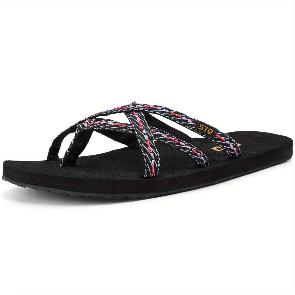 Women'S Lightweight Anti-Skid Beach Slides - Open Toe Cross Strap Flat Slippers with EVA Sole, Fabric Upper & EVA Insole for Summer Vacation, Casual Slide Sandals|Eva Sole Design|Fabric Upper Slippers, Summer Sandals