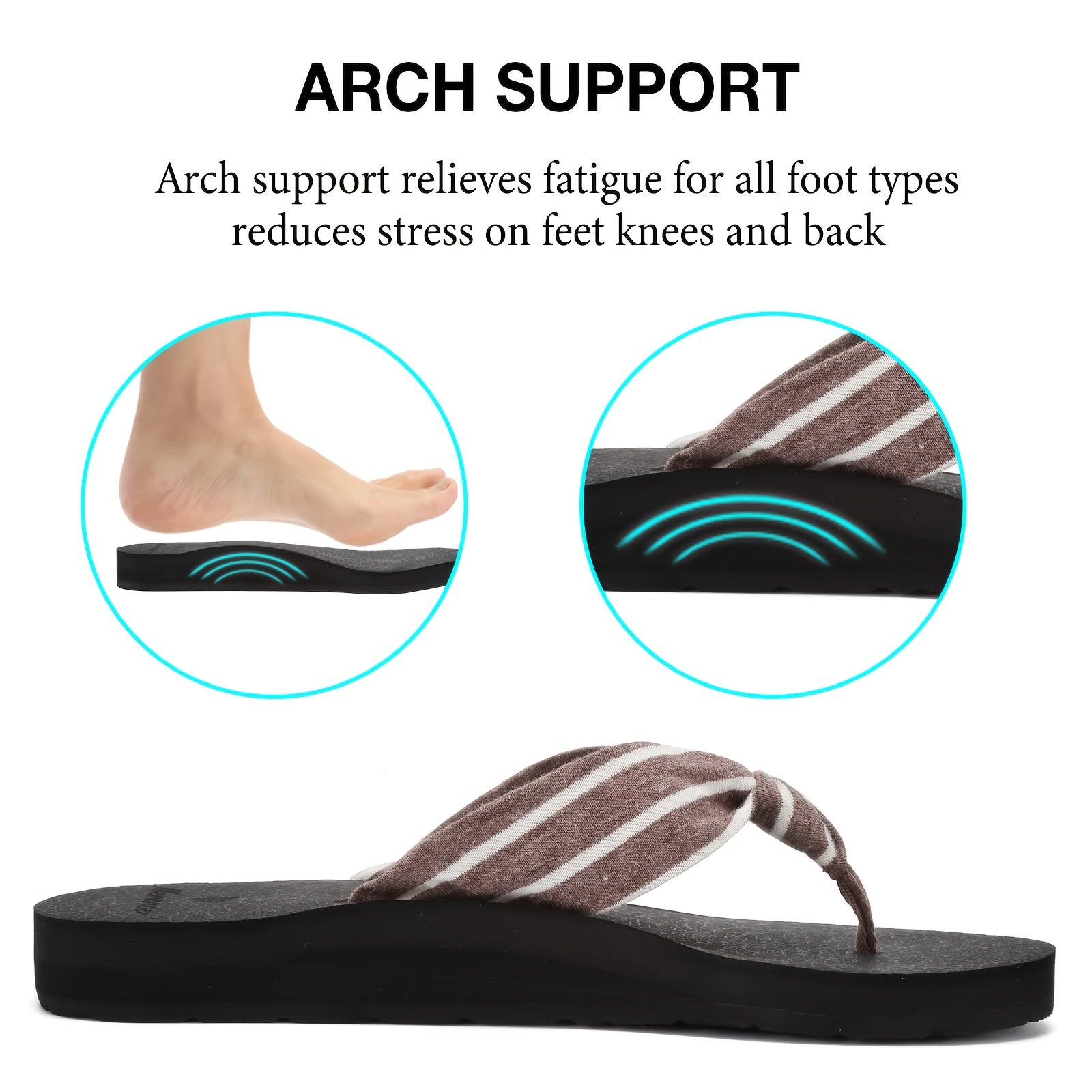 Women'S Lightweight Flip Flops - Comfortable, Non-Slip EVA Sole, Flat Heel, Striped Pattern, Indoor/Outdoor Beach Slippers for Summer, Casual Slip-On Style, Summer Sandals | Casual Flip Flops | EVA Sole Slippers, Strappy Sandals
