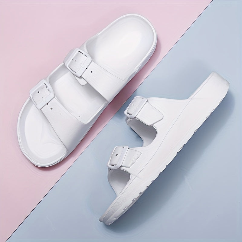 Womens Solid Footbed Sandals - Stylish Open Toe Buckle Slides - Lightweight EVA for Summer Beach Sports & Casual Comfort