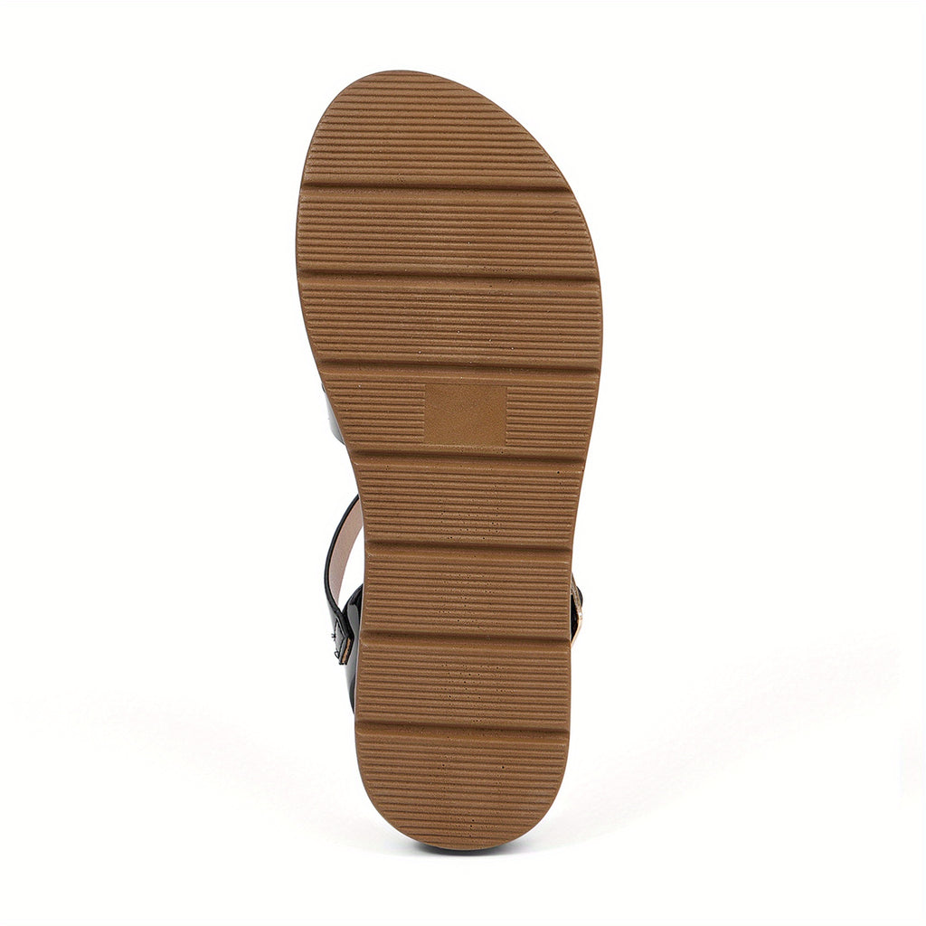 1 Pair Women'S Stylish Flat Sandals - Comfortable, Durable, and Versatile for Beach, Summer, and Casual Wear with Buckle Closure, Open Toe Design, and Synthetic Cover Upper and Sole
