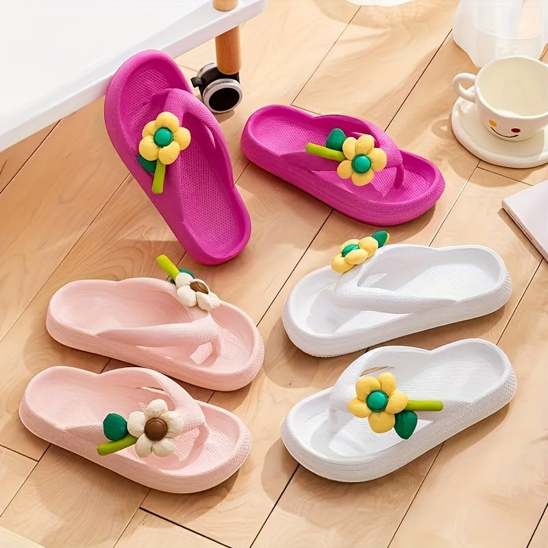 Breathable Flower Decor Fashion Flip Flops, Sweet EVA Indoor Non-Slip House Shoes for Comfortable Living