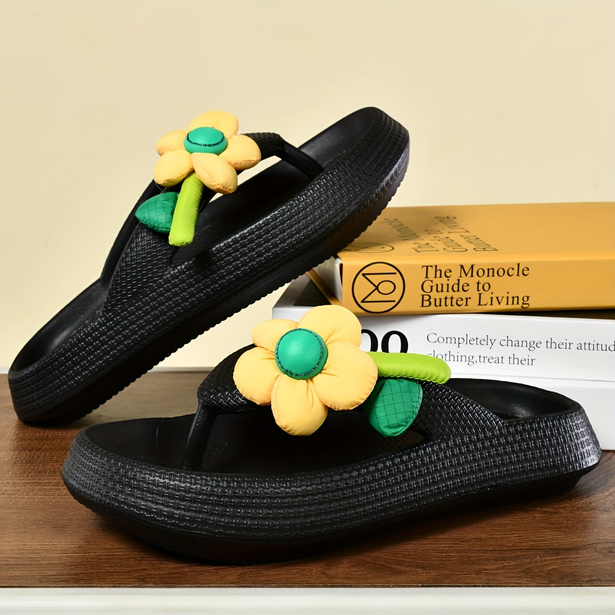Breathable Flower Decor Fashion Flip Flops, Sweet EVA Indoor Non-Slip House Shoes for Comfortable Living