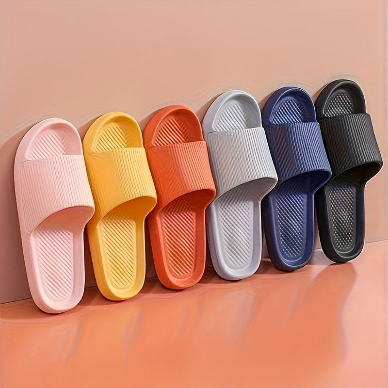 Women's Pink EVA Slide Sandals - Thick Sole, Non-Slip, Open Toe, Ribbed Texture for Beach & Indoor/Outdoor Use, Summer Sandals
