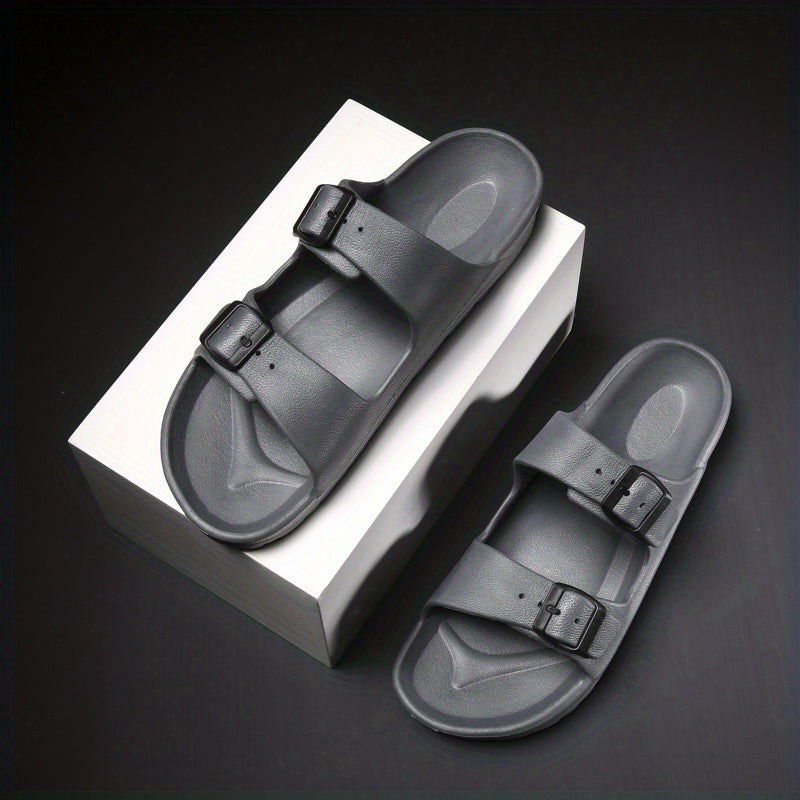 Womens Solid Footbed Sandals - Stylish Open Toe Buckle Slides - Lightweight EVA for Summer Beach Sports & Casual Comfort