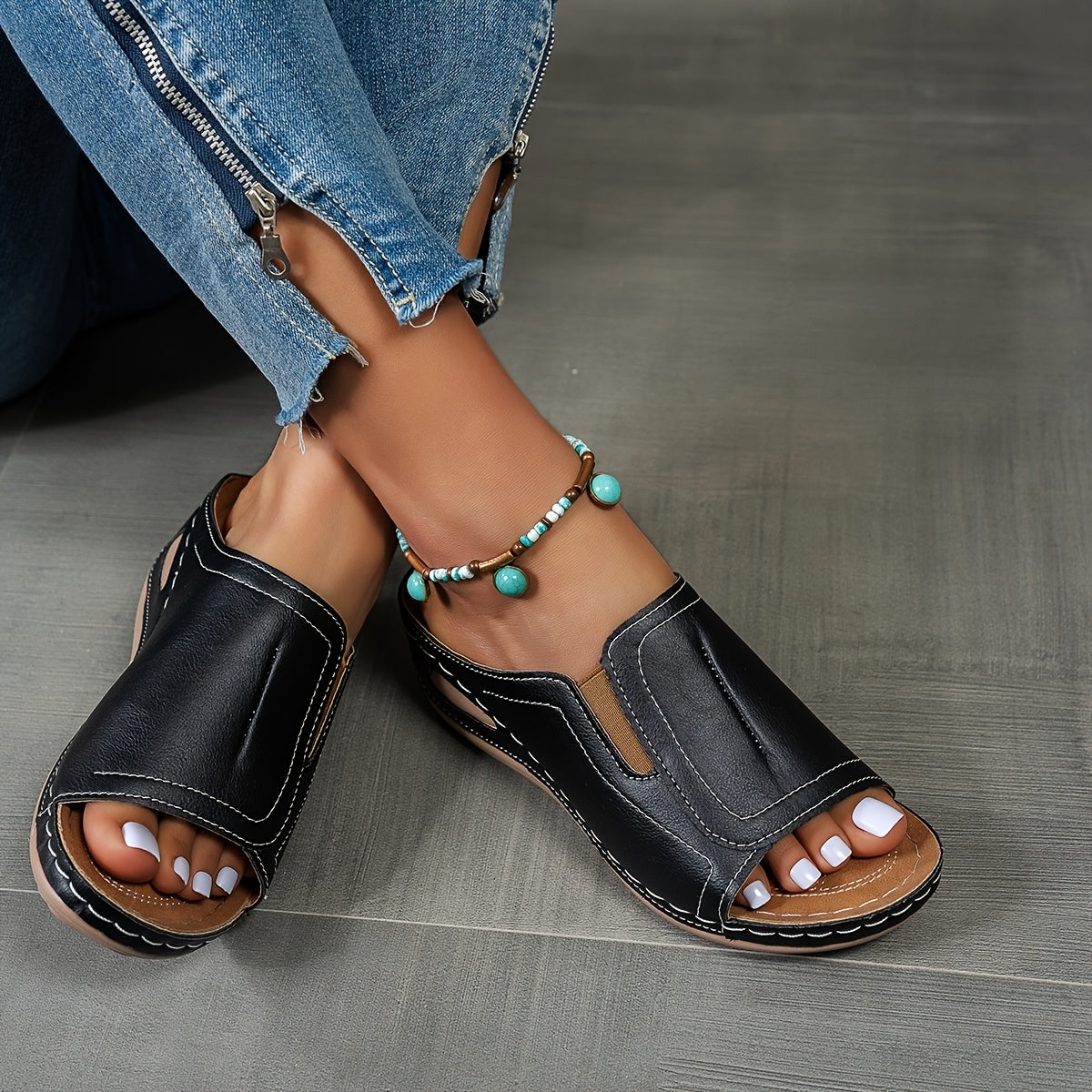 [Comfortable Wedge Sandals] UMIK Women's Comfortable Casual Wedge Sandals | Everyday Anti-Slip Shopping Shoes, Summer Outdoor Beach Slippers