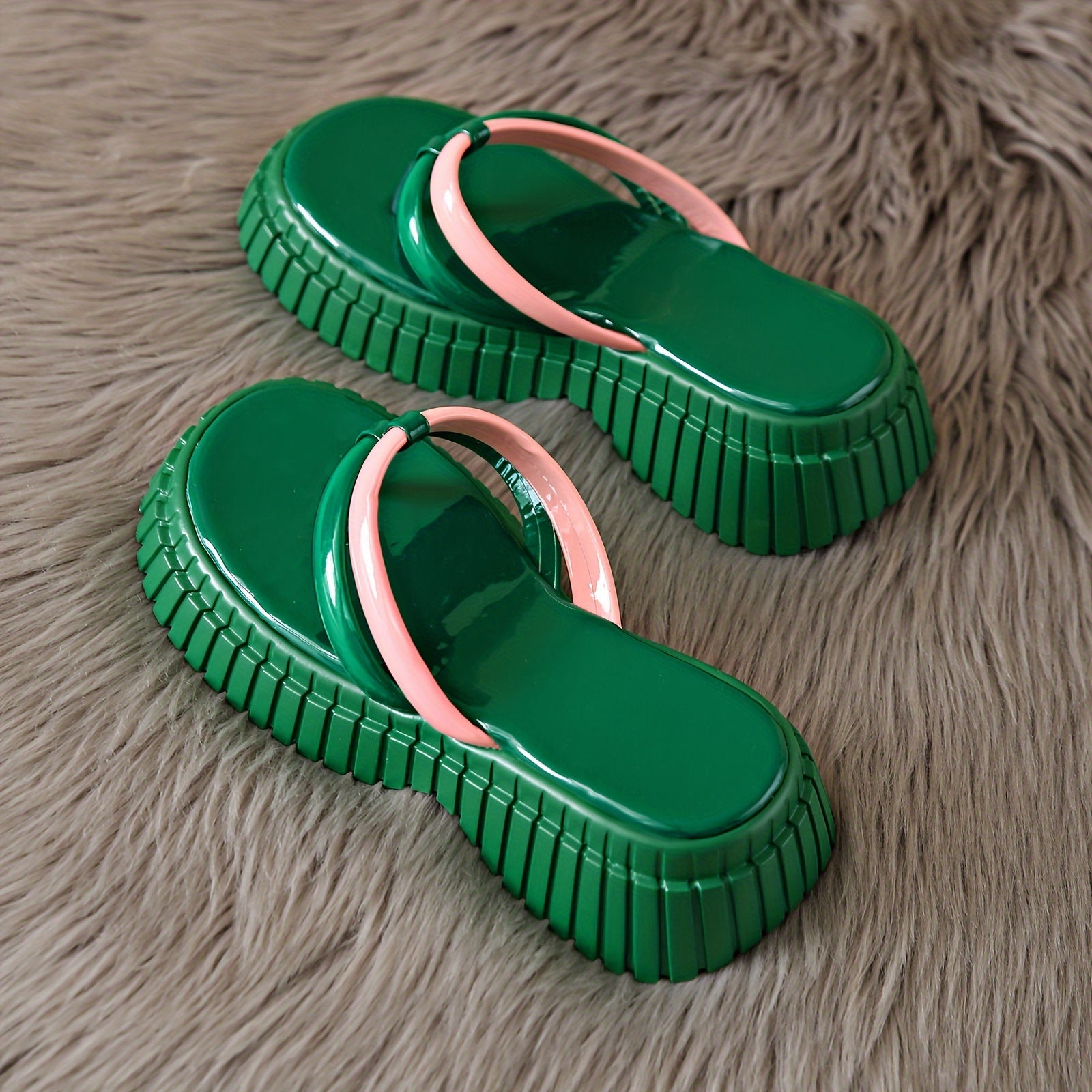 [Thick Sole Trendy Flip Flop] Women's Trendy Solid Color Thick Sole Flip Flop, Soft Comfortable Non Slip Sports Sandals, Casual Versatile Open Toe Slides Slippers