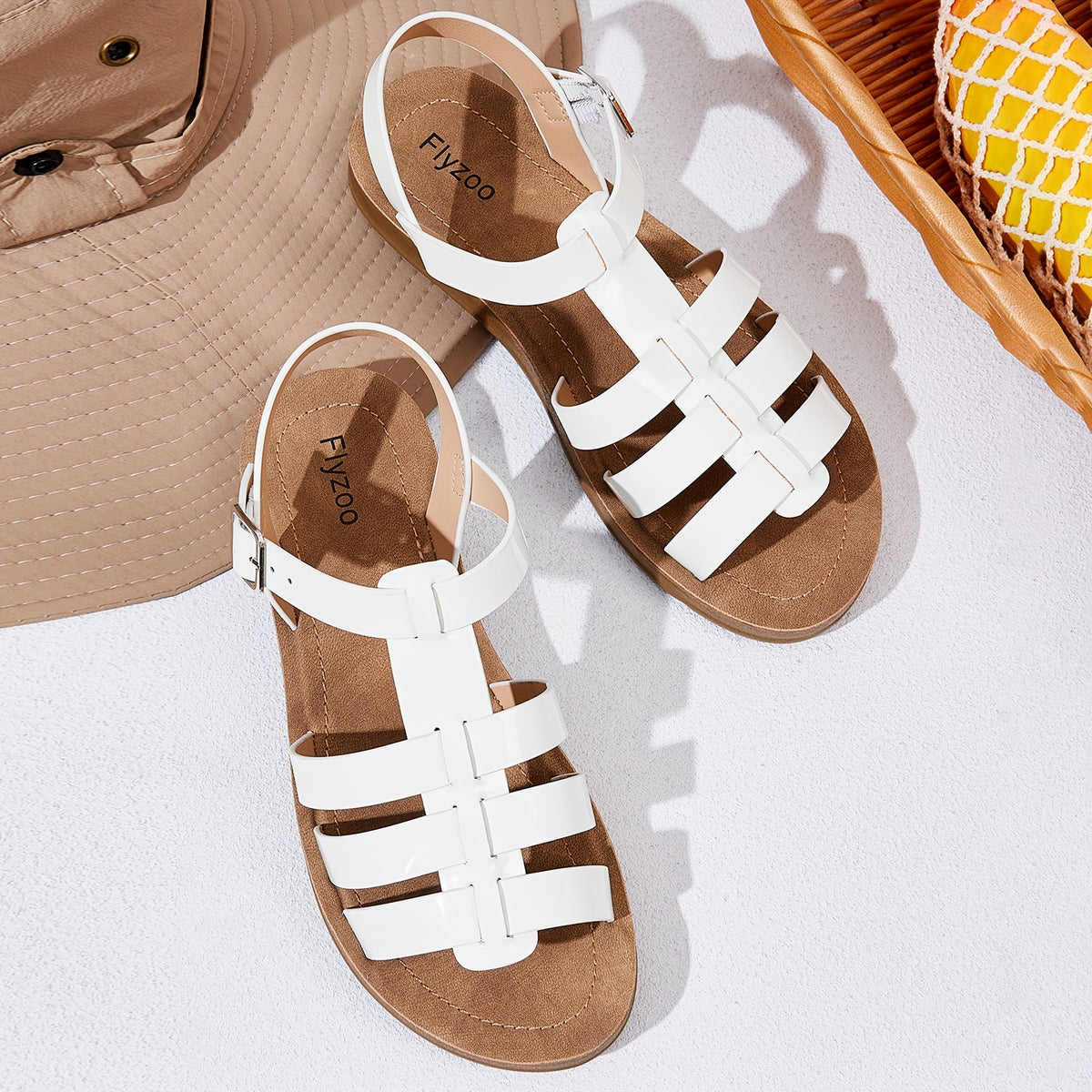 1 Pair Women'S Stylish Flat Sandals - Comfortable, Durable, and Versatile for Beach, Summer, and Casual Wear with Buckle Closure, Open Toe Design, and Synthetic Cover Upper and Sole