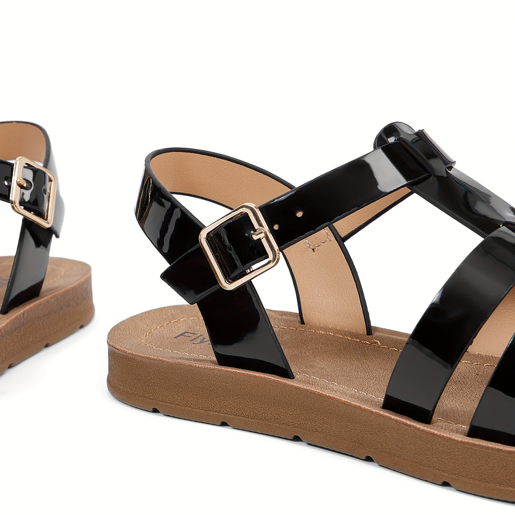1 Pair Women'S Stylish Flat Sandals - Comfortable, Durable, and Versatile for Beach, Summer, and Casual Wear with Buckle Closure, Open Toe Design, and Synthetic Cover Upper and Sole