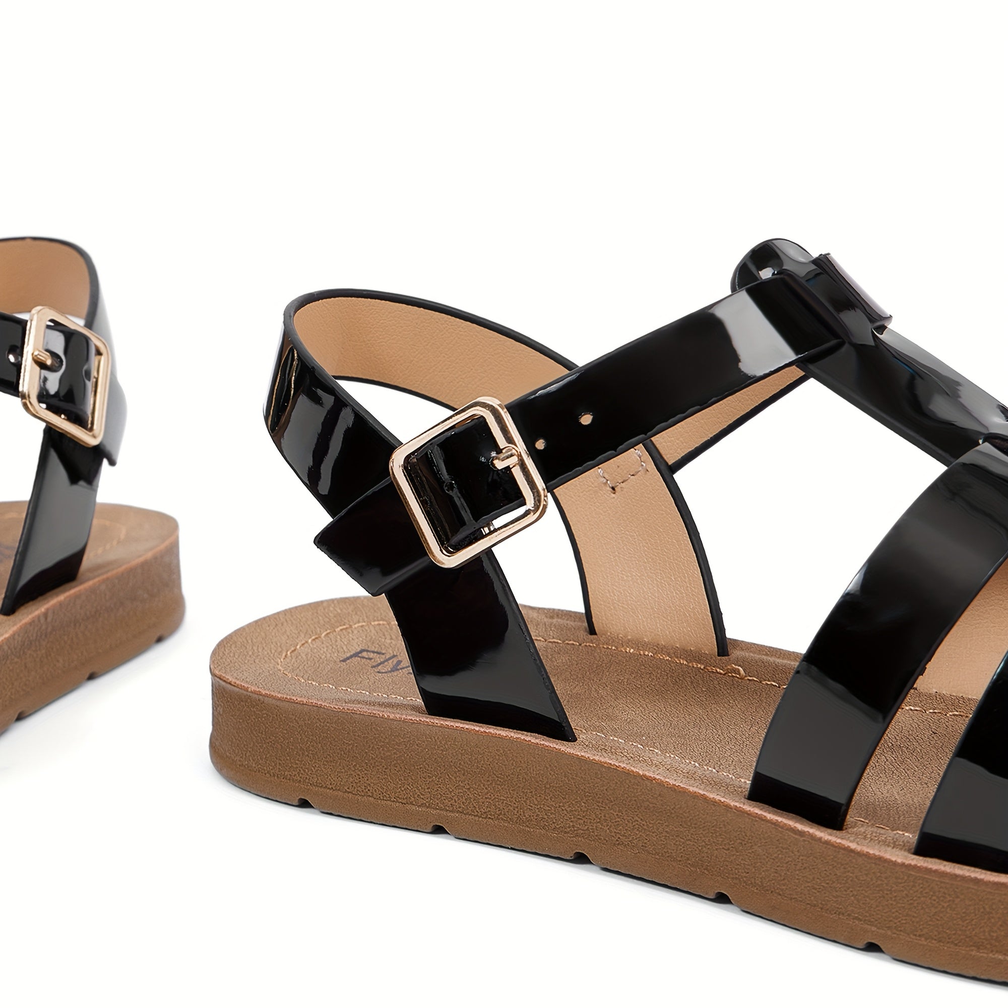 1 Pair Women'S Stylish Flat Sandals - Comfortable, Durable, and Versatile for Beach, Summer, and Casual Wear with Buckle Closure, Open Toe Design, and Synthetic Cover Upper and Sole