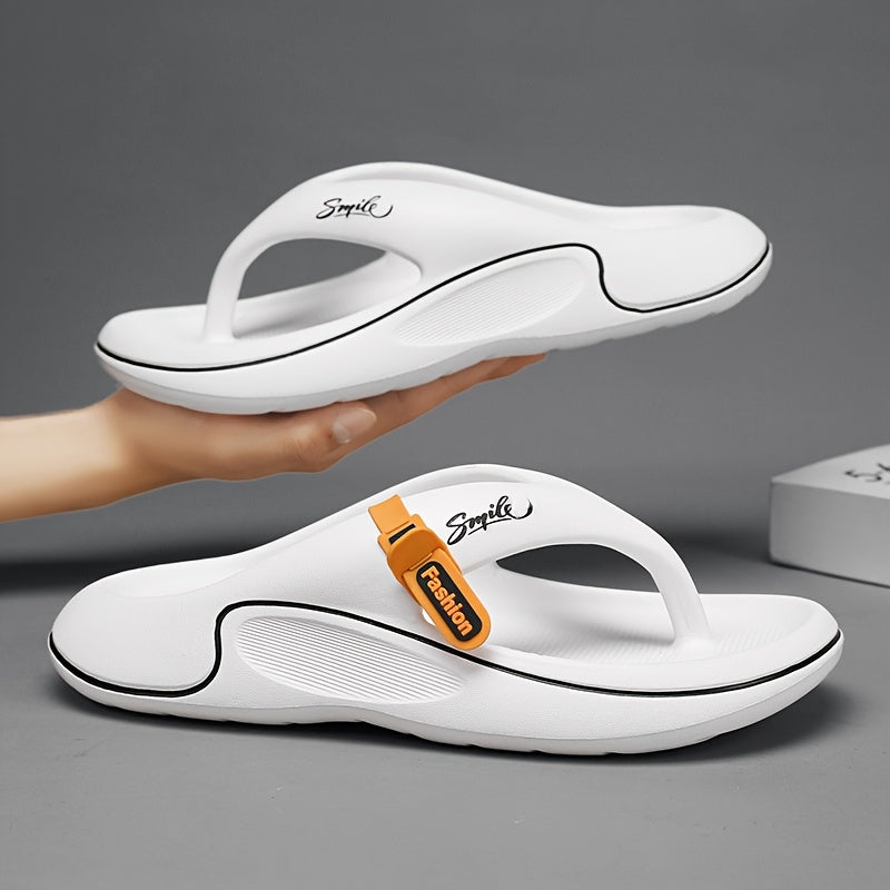 Men's Trendy Non-Slip Flip-Flops, Comfortable Thick Sole Beach Sandals for Summer – White with Black Accents, Durable EVA Material, Casual Outdoor Style, Unisex Design