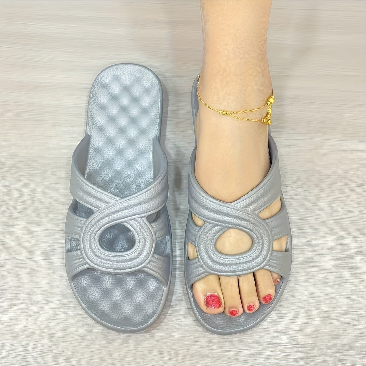 Stylish Womens Hollow Out Flat Slides - Soft, Breathable, Minimalist Design, Solid Color, Summer Outdoor Shoes for Holiday, Beach, Pool, and Casual Wear