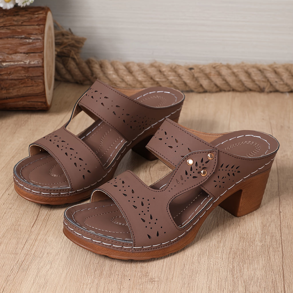 Women's Summer Adjustable Ankle Strap Wedge Sandals, Comfortable Non-Slip Thick Sole Casual Shoes with Breathable Details, Open Toe Design, Vacation Slides | Strappy Sandals with Metal Embellishments, Hand-Stitched, Fashionably Minimalist Elegant
