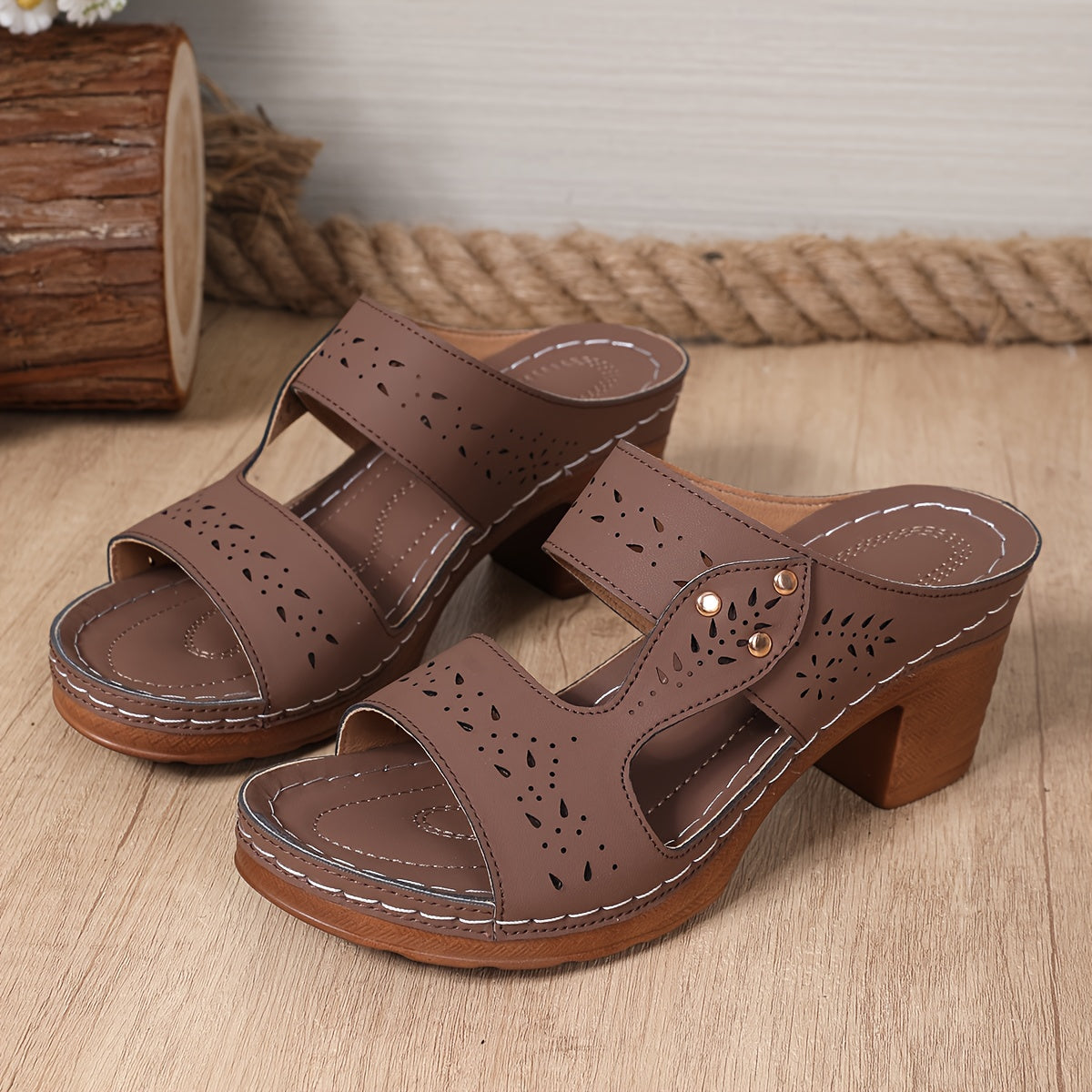 Women's Summer Adjustable Ankle Strap Wedge Sandals, Comfortable Non-Slip Thick Sole Casual Shoes with Breathable Details, Open Toe Design, Vacation Slides | Strappy Sandals with Metal Embellishments, Hand-Stitched, Fashionably Minimalist Elegant