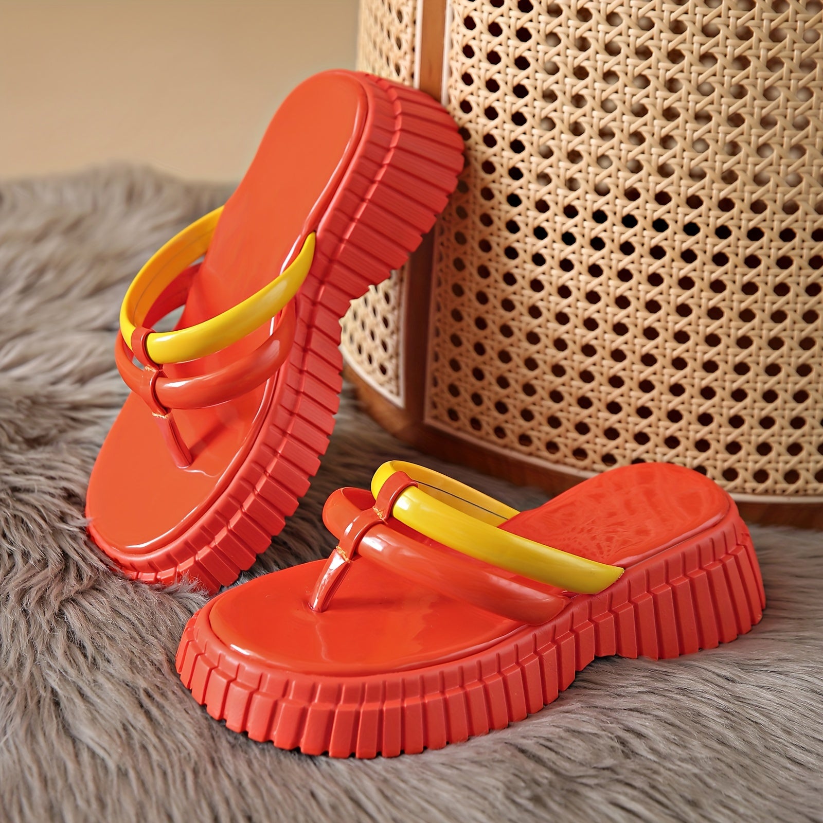 [Thick Sole Trendy Flip Flop] Women's Trendy Solid Color Thick Sole Flip Flop, Soft Comfortable Non Slip Sports Sandals, Casual Versatile Open Toe Slides Slippers