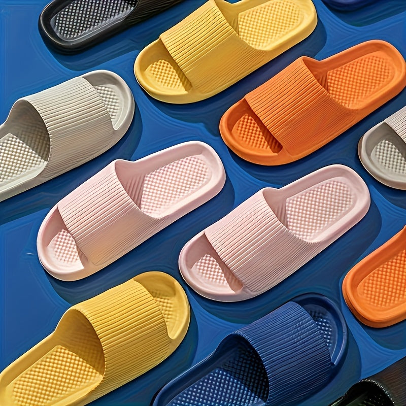 Women's Pink EVA Slide Sandals - Thick Sole, Non-Slip, Open Toe, Ribbed Texture for Beach & Indoor/Outdoor Use, Summer Sandals