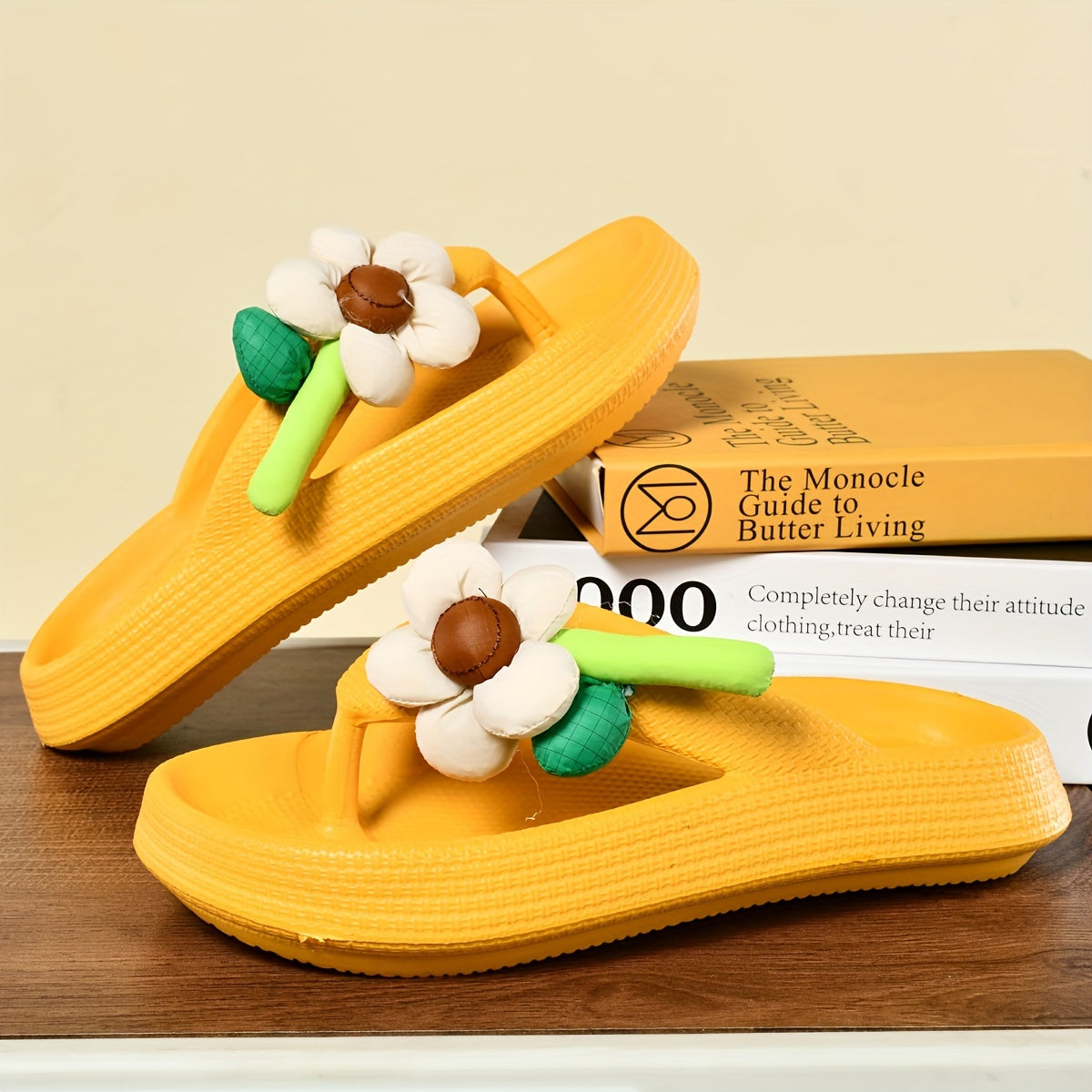 Breathable Flower Decor Fashion Flip Flops, Sweet EVA Indoor Non-Slip House Shoes for Comfortable Living