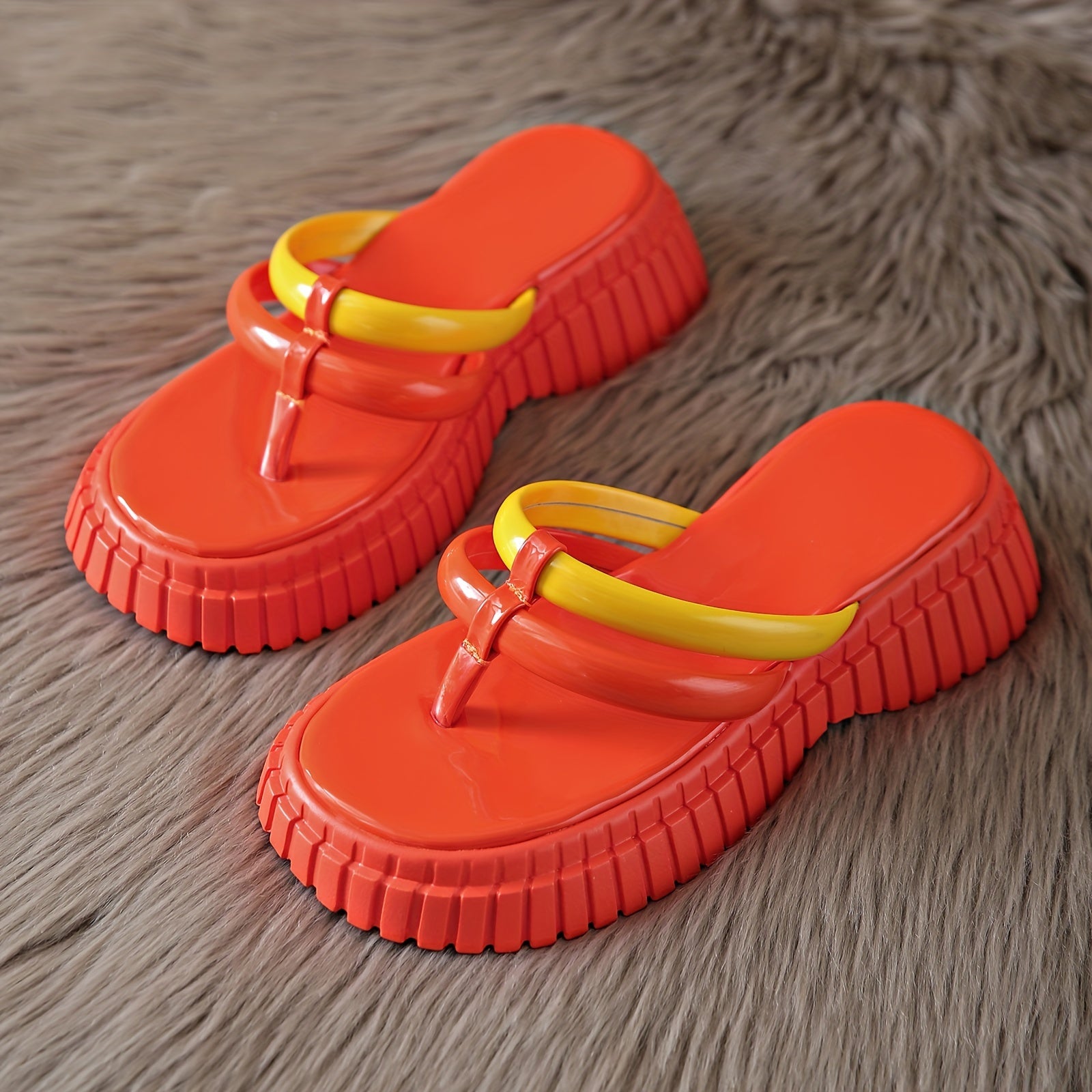 [Thick Sole Trendy Flip Flop] Women's Trendy Solid Color Thick Sole Flip Flop, Soft Comfortable Non Slip Sports Sandals, Casual Versatile Open Toe Slides Slippers