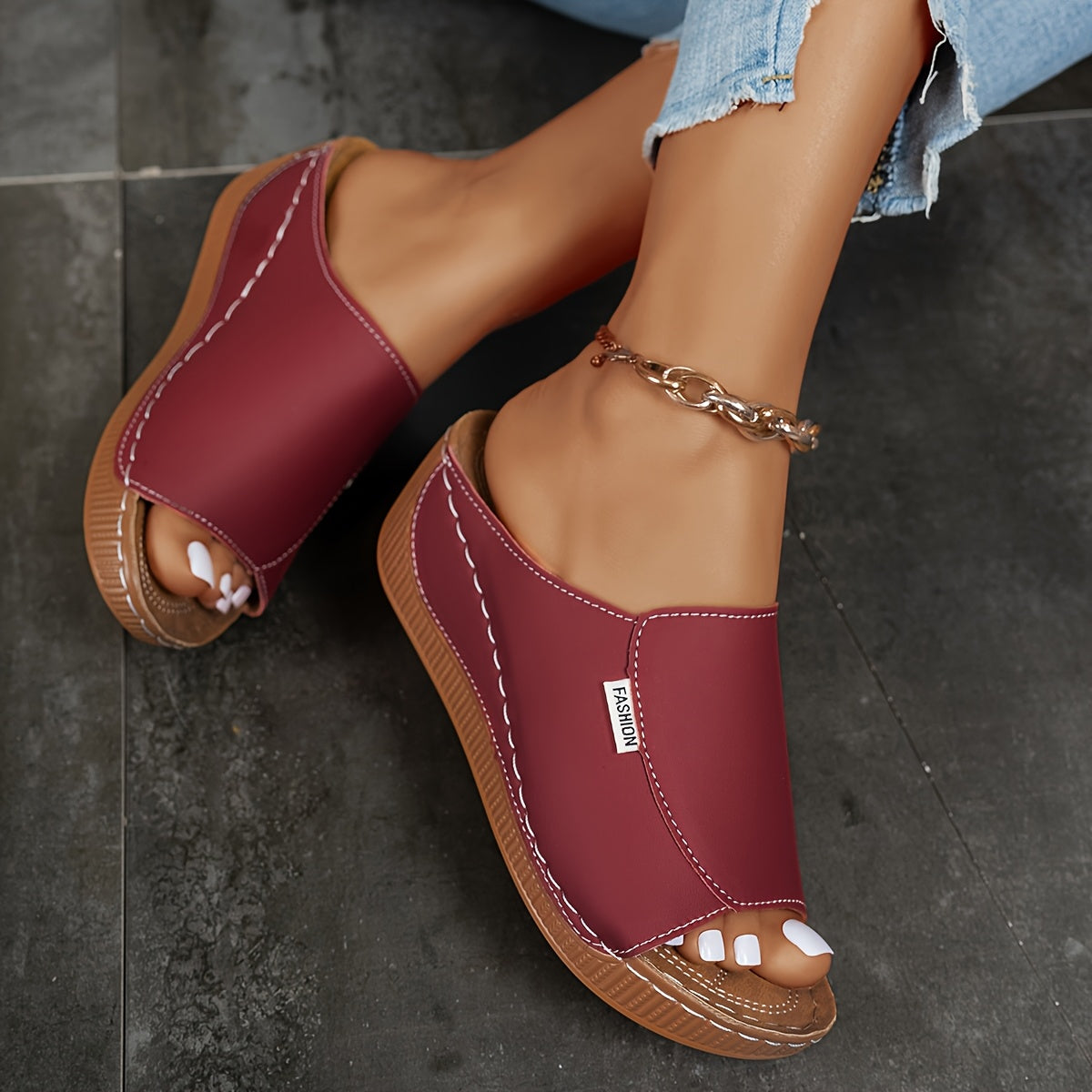 Women's Light Blue Open Toe Platform Sandals with Brown PU Cover Inner Layer, Comfortable Low Heel Summer Shoes, 6cm Width, TPR Sole, Hand Wash or Dry Clean, Summer Footwear | Sleek Footwear | Cushioned Insole, Strappy Sandals
