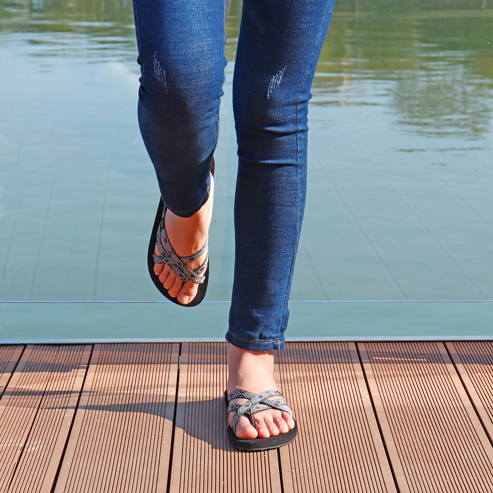 Women'S Lightweight Anti-Skid Beach Slides - Open Toe Cross Strap Flat Slippers with EVA Sole, Fabric Upper & EVA Insole for Summer Vacation, Casual Slide Sandals|Eva Sole Design|Fabric Upper Slippers, Summer Sandals