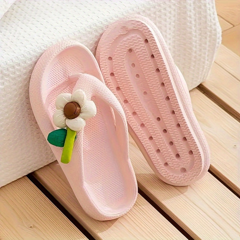 Breathable Flower Decor Fashion Flip Flops, Sweet EVA Indoor Non-Slip House Shoes for Comfortable Living