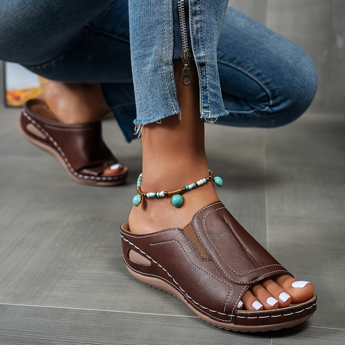 [Comfortable Wedge Sandals] UMIK Women's Comfortable Casual Wedge Sandals | Everyday Anti-Slip Shopping Shoes, Summer Outdoor Beach Slippers