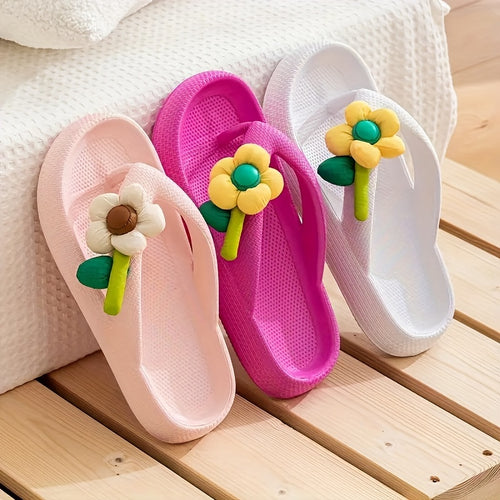 Breathable Flower Decor Fashion Flip Flops, Sweet EVA Indoor Non-Slip House Shoes for Comfortable Living