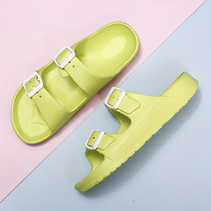 Womens Solid Footbed Sandals - Stylish Open Toe Buckle Slides - Lightweight EVA for Summer Beach Sports & Casual Comfort