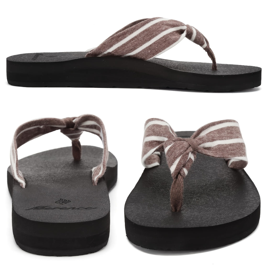 Women'S Lightweight Flip Flops - Comfortable, Non-Slip EVA Sole, Flat Heel, Striped Pattern, Indoor/Outdoor Beach Slippers for Summer, Casual Slip-On Style, Summer Sandals | Casual Flip Flops | EVA Sole Slippers, Strappy Sandals