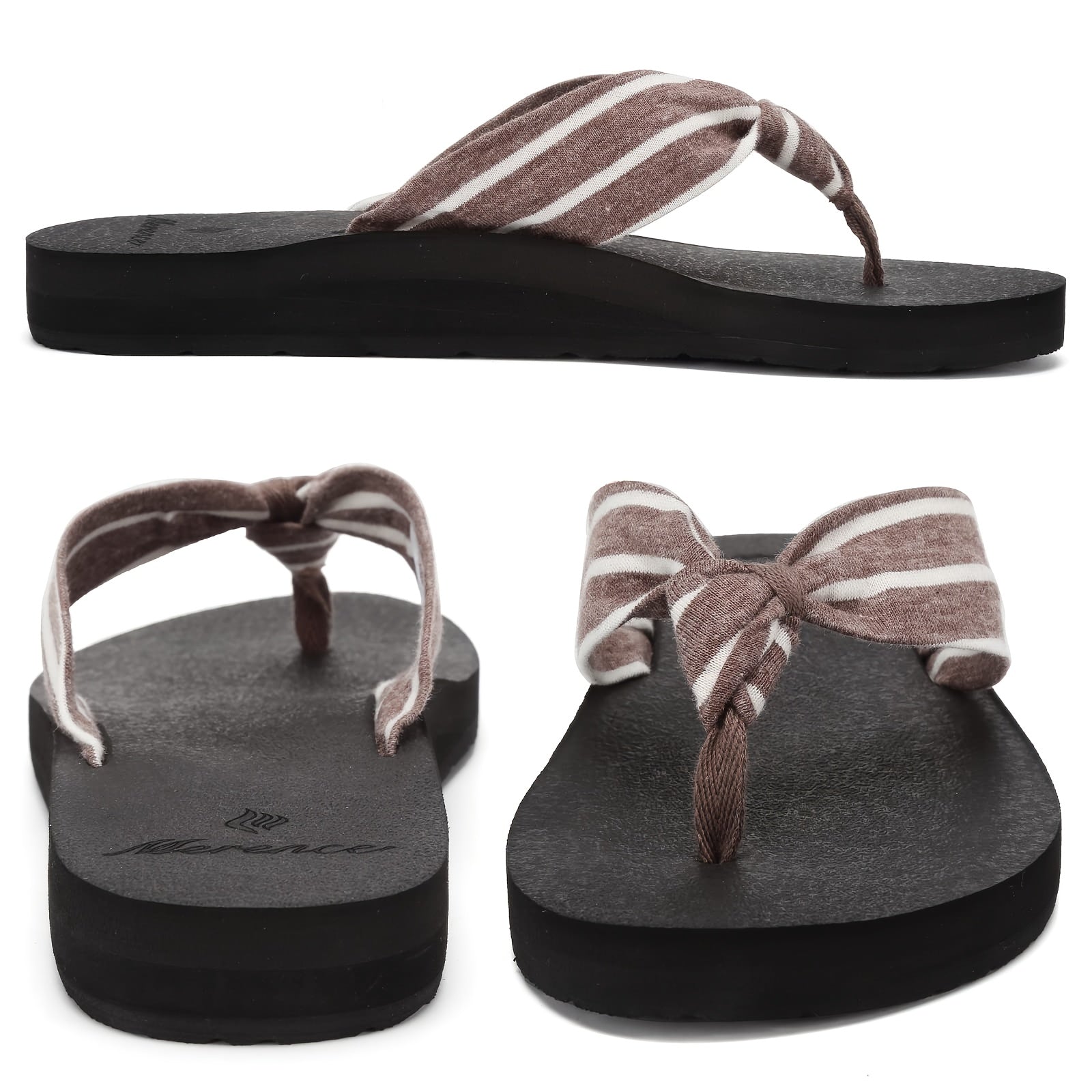 Women'S Lightweight Flip Flops - Comfortable, Non-Slip EVA Sole, Flat Heel, Striped Pattern, Indoor/Outdoor Beach Slippers for Summer, Casual Slip-On Style, Summer Sandals | Casual Flip Flops | EVA Sole Slippers, Strappy Sandals