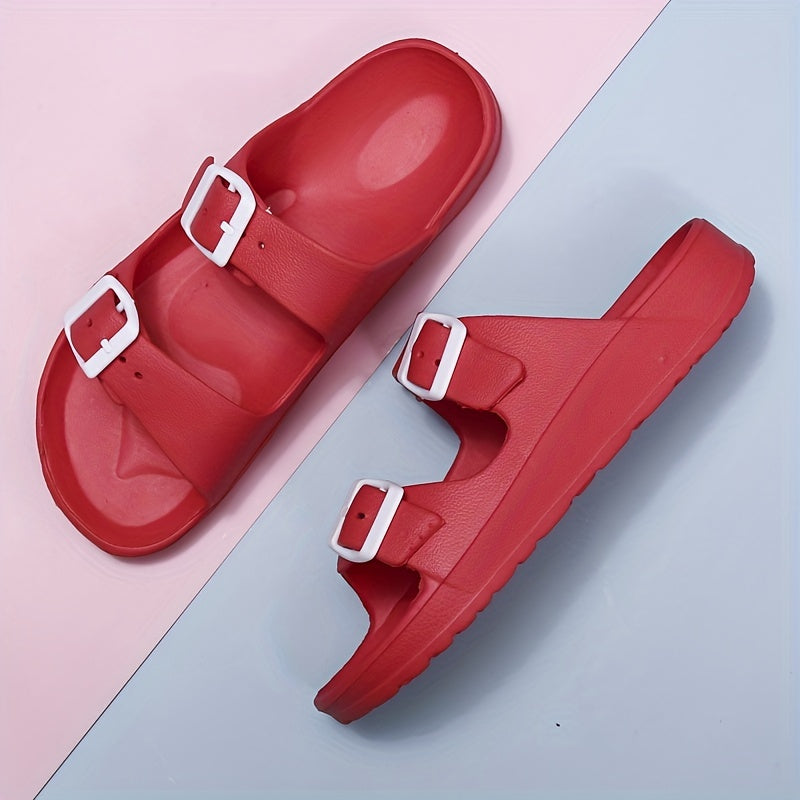 Womens Solid Footbed Sandals - Stylish Open Toe Buckle Slides - Lightweight EVA for Summer Beach Sports & Casual Comfort
