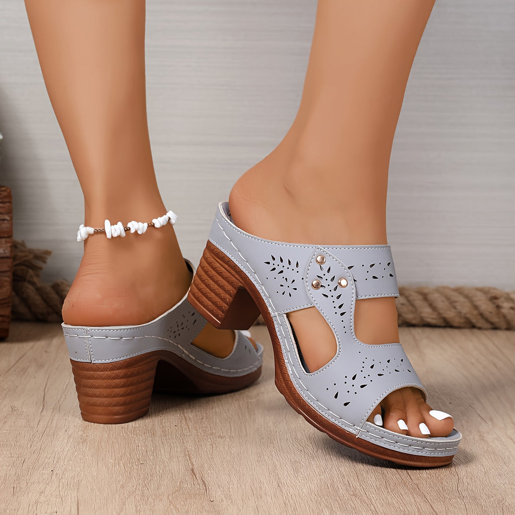 Women's Summer Adjustable Ankle Strap Wedge Sandals, Comfortable Non-Slip Thick Sole Casual Shoes with Breathable Details, Open Toe Design, Vacation Slides | Strappy Sandals with Metal Embellishments, Hand-Stitched, Fashionably Minimalist Elegant