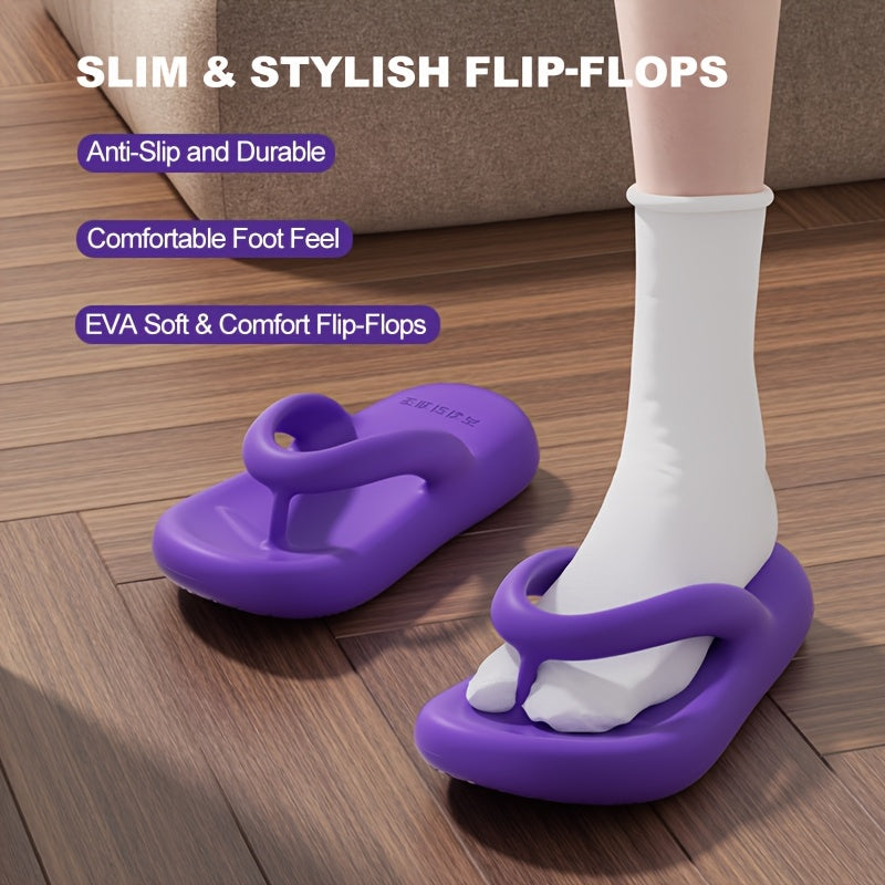Women'S EVA Flip Flops | Stylish & Comfortable Thick Sole Beach Sandals | Anti-Slip, Durable, All-Season Slip-On Footwear with Flat Heel | Purple, Non-Slip Sandals | Casual Summer Footwear | EVA Material, Beach Shoes