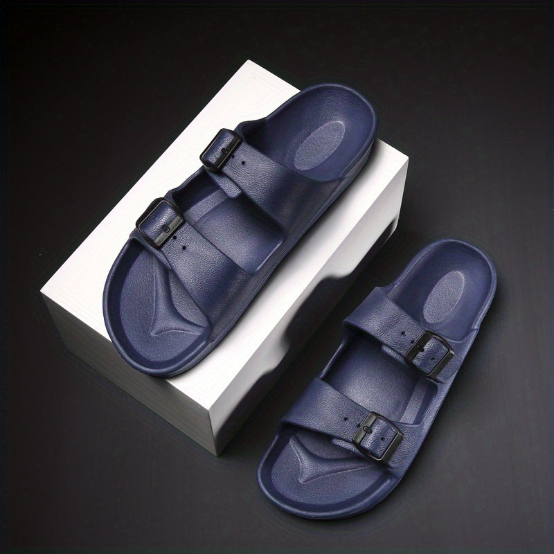 Womens Solid Footbed Sandals - Stylish Open Toe Buckle Slides - Lightweight EVA for Summer Beach Sports & Casual Comfort