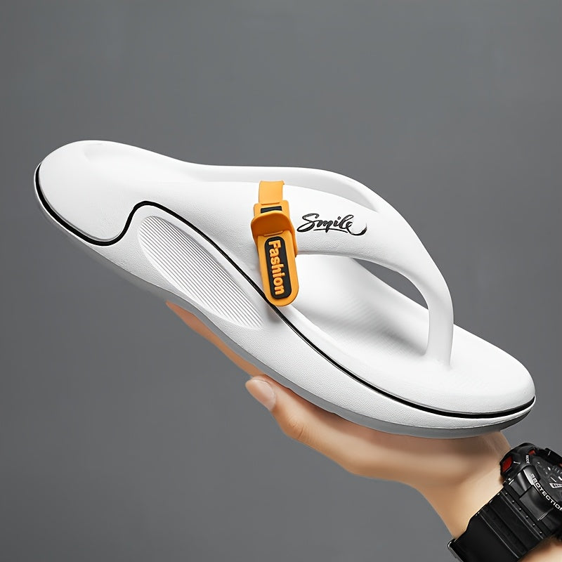 Men's Trendy Non-Slip Flip-Flops, Comfortable Thick Sole Beach Sandals for Summer – White with Black Accents, Durable EVA Material, Casual Outdoor Style, Unisex Design
