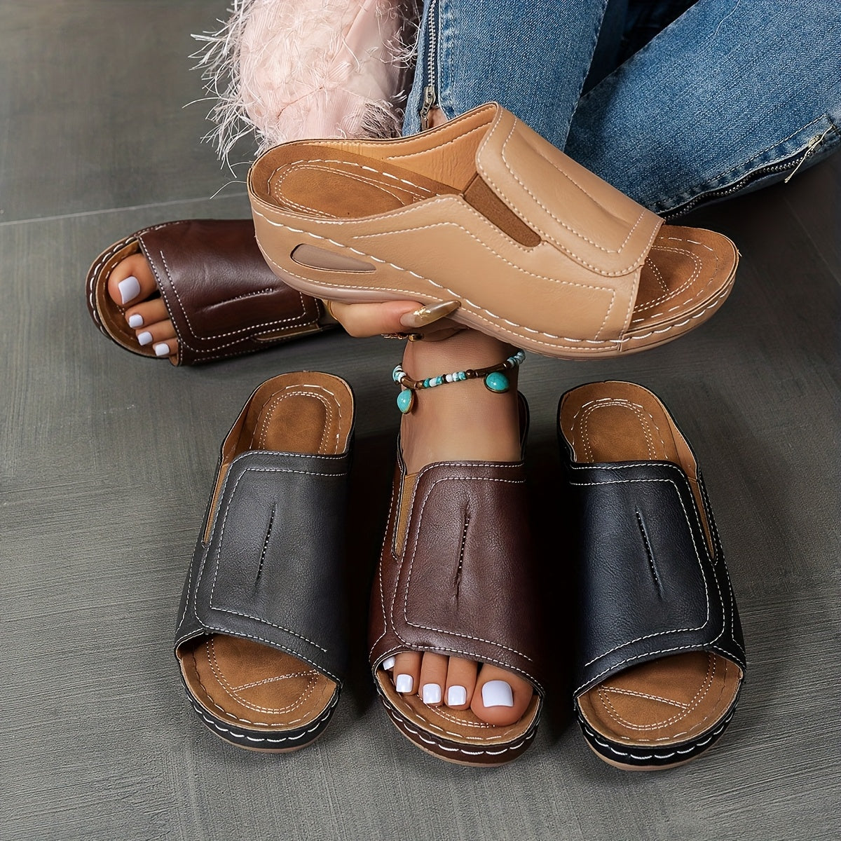 [Comfortable Wedge Sandals] UMIK Women's Comfortable Casual Wedge Sandals | Everyday Anti-Slip Shopping Shoes, Summer Outdoor Beach Slippers