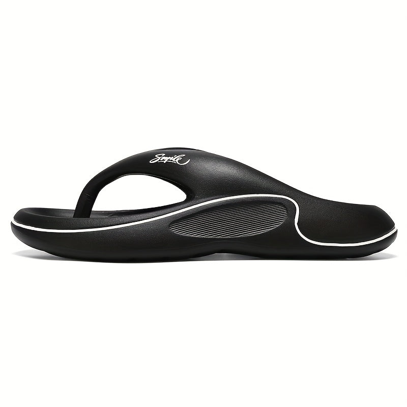 Men's Trendy Non-Slip Flip-Flops, Comfortable Thick Sole Beach Sandals for Summer – White with Black Accents, Durable EVA Material, Casual Outdoor Style, Unisex Design