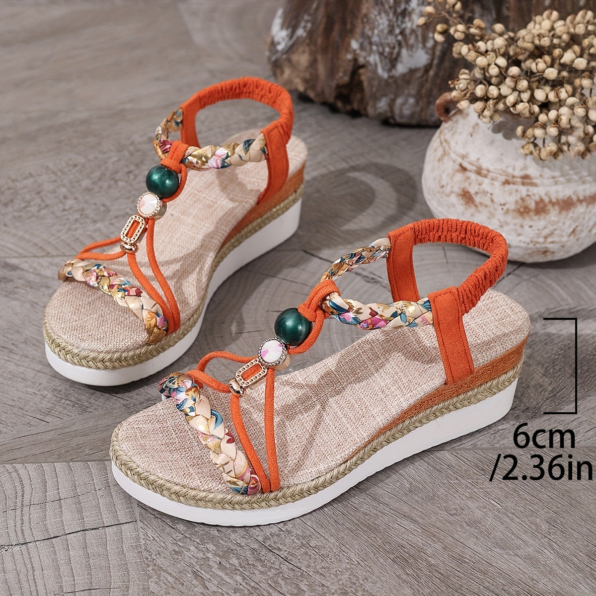 [Elegant Sandals] Elegant ZM Bohemian Style Thick Sole Heightening Sandals | Classic Lightweight Breathable Casual Braided Elastic Wedge