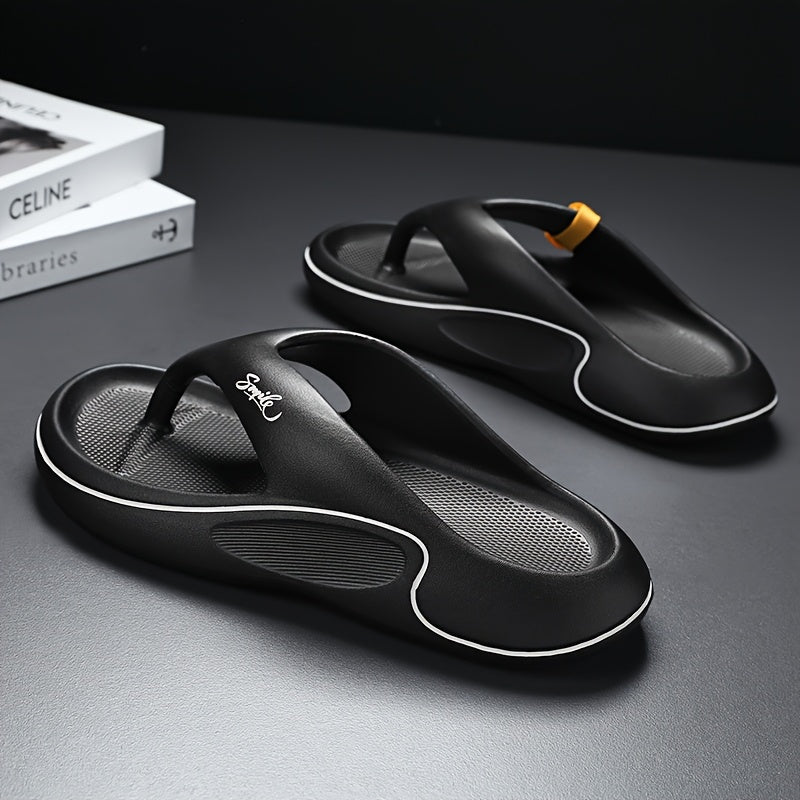 Men's Trendy Non-Slip Flip-Flops, Comfortable Thick Sole Beach Sandals for Summer – White with Black Accents, Durable EVA Material, Casual Outdoor Style, Unisex Design