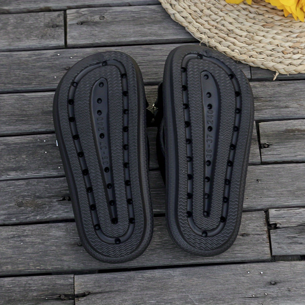 [Cute Bear Flip Flops] Soft Cloud Slides Women's Summer Casual Flip Flops | Cute Cartoon Bear Bow Design, Thick Sole Non-Slip, Large Size Ladies Shoes, Flat Heel EVA Material, Beach Vacation Slip-On Slippers, Dorm Home Daily Leisure