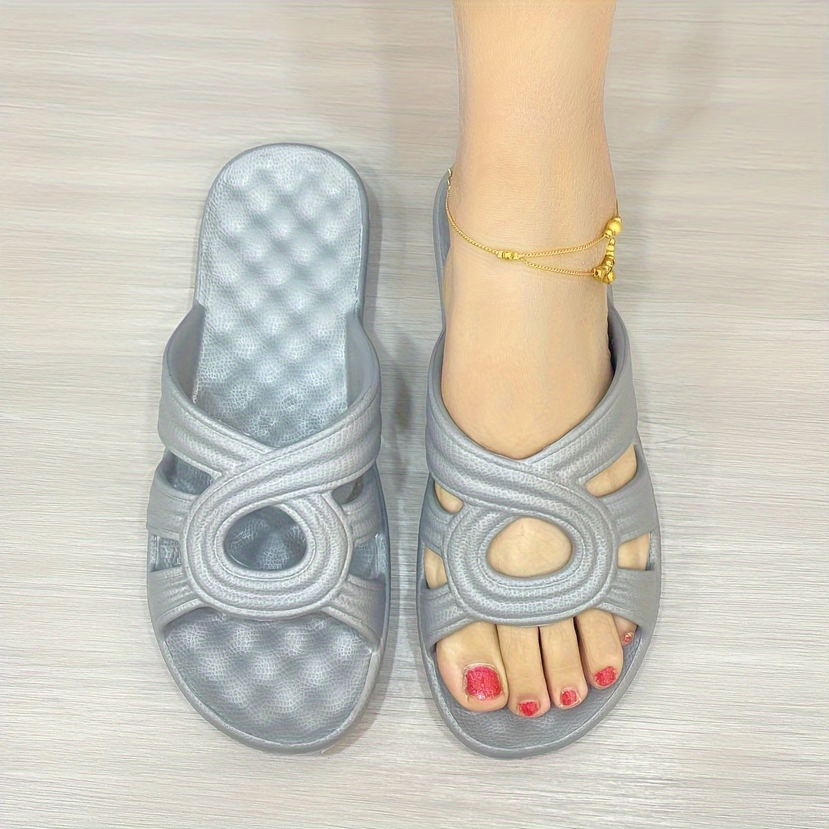 Stylish Womens Hollow Out Flat Slides - Soft, Breathable, Minimalist Design, Solid Color, Summer Outdoor Shoes for Holiday, Beach, Pool, and Casual Wear