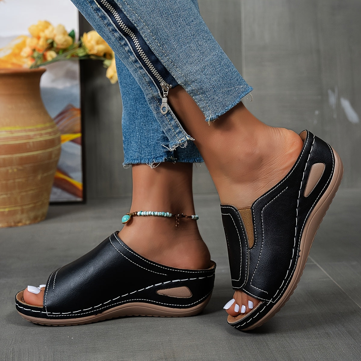 [Comfortable Wedge Sandals] UMIK Women's Comfortable Casual Wedge Sandals | Everyday Anti-Slip Shopping Shoes, Summer Outdoor Beach Slippers