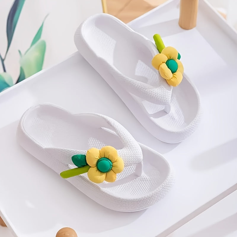 Breathable Flower Decor Fashion Flip Flops, Sweet EVA Indoor Non-Slip House Shoes for Comfortable Living