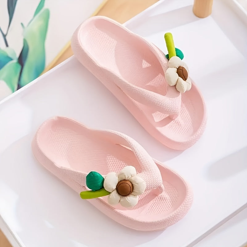 Breathable Flower Decor Fashion Flip Flops, Sweet EVA Indoor Non-Slip House Shoes for Comfortable Living